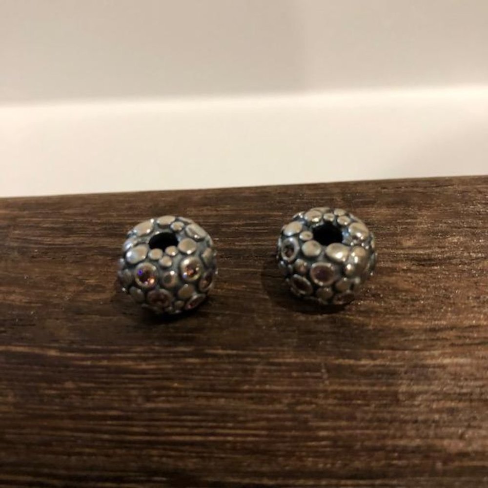 PANDORA 2 ENCORE CLIPS STERLING ROSE TOURMALINE CZ